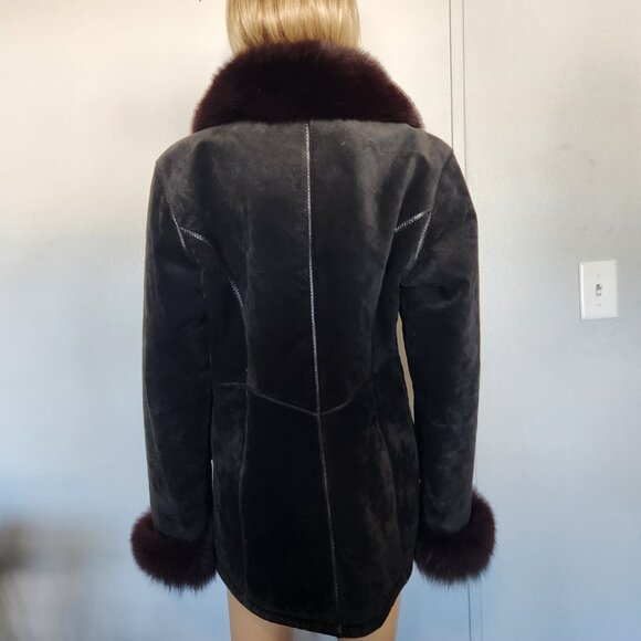 #682Suede leather/fox fur jacket - Picture 2 of 4